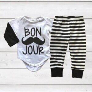 "Bon Jour" 2T Moustache Baby 2 piece outfit Set Boy's